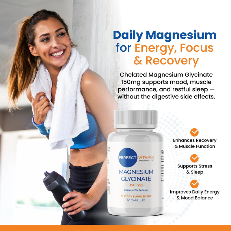 Magnesium Glycinate 150mg (60 Capsules, 2 Pack) | High Absorption Magnesium Supplement for Sleep, Stress & Muscle | Chelated, Gentle on Stomach | Vegan Capsules, Non-GMO