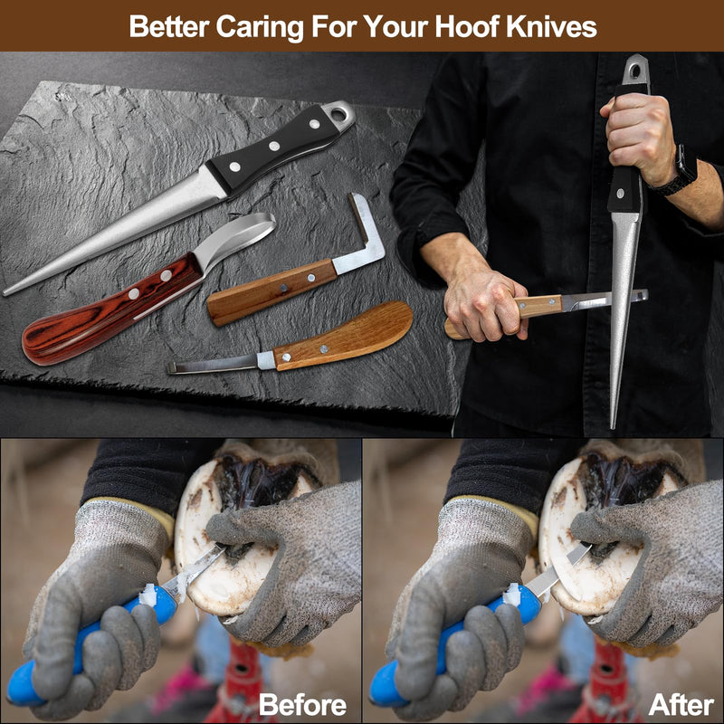 Hoof Knife Sharpener,10 Inch Farrier Tool,Honing Rod with Professional Ergonomic Solid Wood Handle for Hoof Knives and Most Kinds of Farm Knives