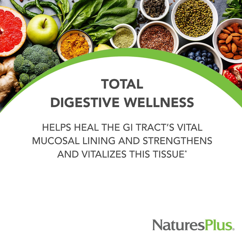 NaturesPlus GI Natural Total Digestive Wellness - 90 Bi-Layered Tablets - with L-Glutamine, Probiotics, Prebiotics & Enzymes - Gluten Free - 30 Servings 90 Count (Pack of 1)