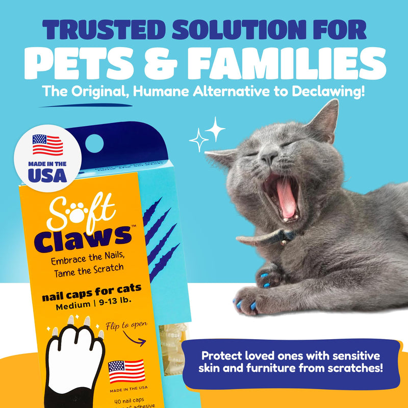 Soft Claws for Cats - CLS (Cleat Lock System), Size Medium, Color Blue - BeesActive Australia