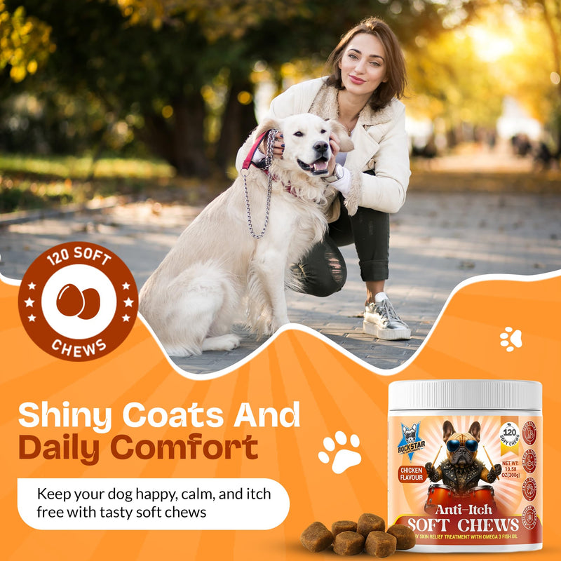 Anti-Itch Soft Chews For Dogs | Chicken Flavour | Soothe Itchy Paws, Eyes, Ears, Skin - Stop Itching, Licking, Scratching - Perfect for Small, Medium & Large Dogs.