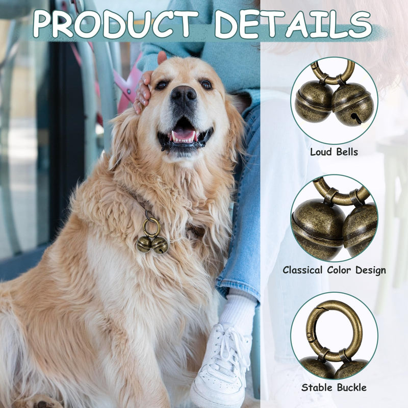 2Pcs Dog Bells for Pet Tracking, Bell for Dog Collar, Extra Loud Pet Tracker Training Bells, Copper Bells with Quick Clips, Collar Bells for Pets, Bronze Pet Collar - BeesActive Australia