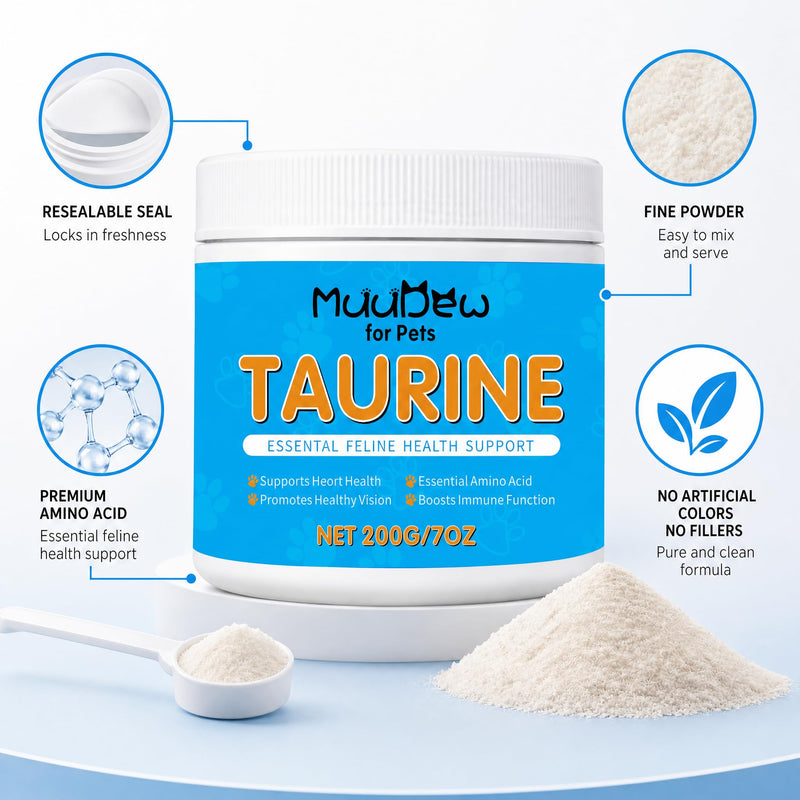 Taurine for Cats, Cat Taurine Supplement for Heart, Vision, Skin & Coat and Immune Support Unflavored Taurine Powder for All Ages Including Kittens – 7 oz