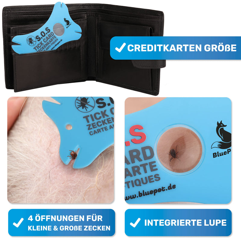 BluePet tick card with magnifying glass in credit card format - tick remover for removing ticks and nymphia from humans and animals - Tick card as first aid for dogs and cats in the house 1x tick card - BeesActive Australia