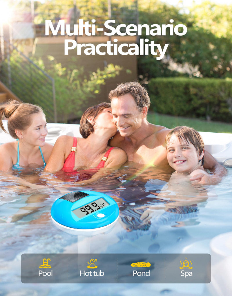 LuxBlue Floating Pool Thermometer Solar Powered | Large LCD Display- Easy to Read | IP68 Waterproof Digital Pool Thermometer with String | Ultra-Precise Pools Water Temperature Gauge for Hot Tub, Spa
