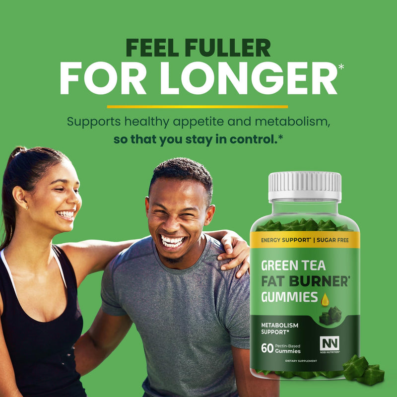 Green Tea Fat Burner Gummies for Weight Loss, Metabolism & Appetite Support | Metabolism Booster & Appetite Suppressant with Green Coffee Bean, Burn Belly Fat For Women & Men, Apple Flavor, 60 Gummies