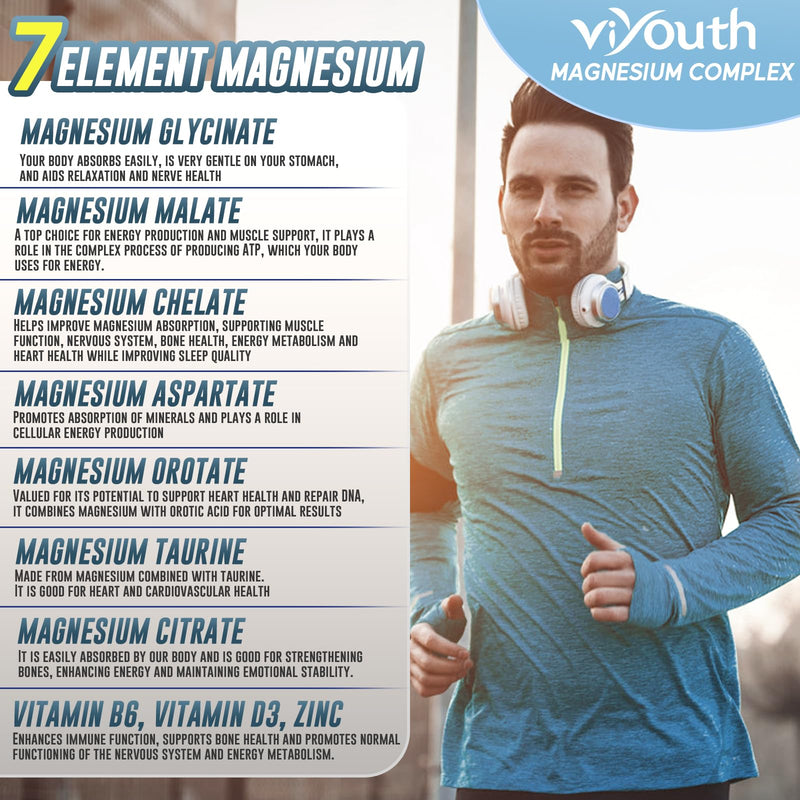 Magnesium 7 Complex Supplement Advanced for Sleep & Muscle, 180 Capsules | 7 Forms of Magnesium (Glycinate, Malate, Chelate, Aspartate, Orotate, Taurine, Citrate), Zinc, Vitamin D3 & Vitamin B6 180 Count (Pack of 1)