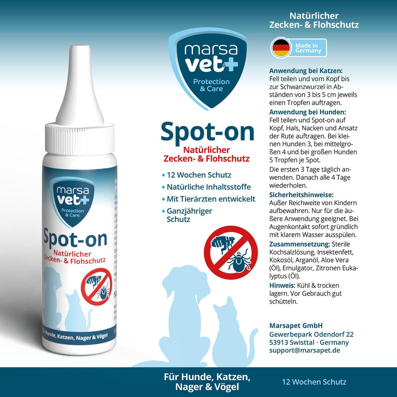 Marsavet Spot-on Natural Tick and Flea Protection for Pets 50ml, flea and tick repellent for cats and dogs, birds and rodents, for all ages and breeds - BeesActive Australia