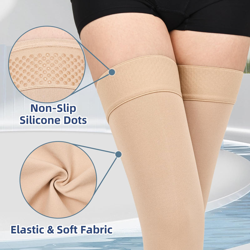 20-30 mmHg Compression Stockings for Women & Men,Thigh High Medical Compression Socks,Support Graduated Compression Hose Sock for Treatment Varicose Veins Swelling-Closed Toe/Open Toe/Footless X-Large Footless-Beige - BeesActive Australia