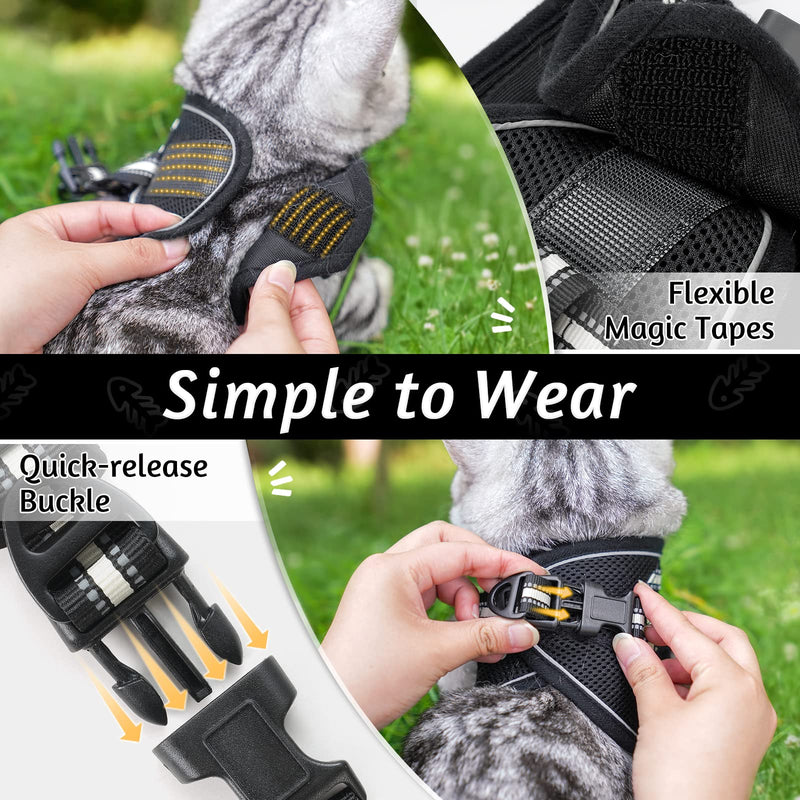 rabbitgoo Cat Harness with Lead, Escape-Proof Cat Lead with Harness, Cat Harness, Kitten Adjustable Soft Kitten Vest with Reflective Strips for Small Cats, Black M M (Pack of 1) - BeesActive Australia