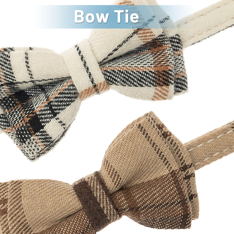 Breakaway Cat Collars - Bow Tie Cute Cat Collar with Bells for Girl Boy Cats, Puppy - Plaid Soft Adjustable Pet Collars Cat Accessories neck 7.8"-10.5" beige&brown - BeesActive Australia