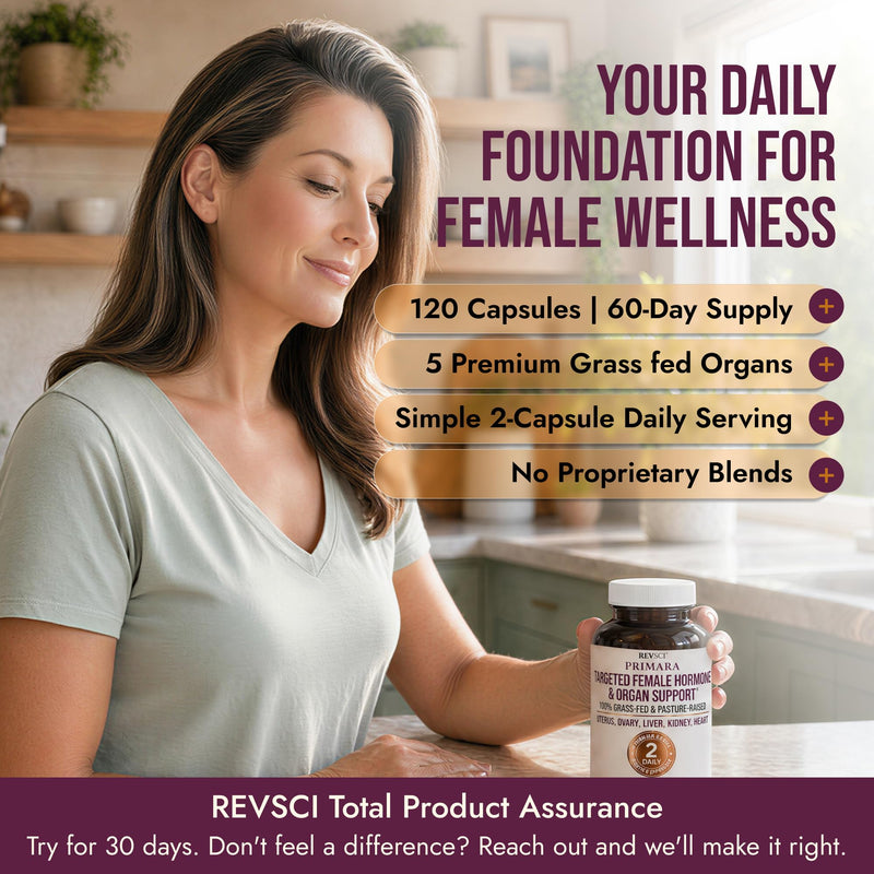 Beef Organ Supplement for Women (120 Capsules) Grass Fed Beef Organs with Liver, Ovary, Uterus, Kidney, Heart - Hormone Balance, Cycle Support, Queen Energy - Primal Womens Superfood Vitality Complex Female Organ Complex (120 Caps)