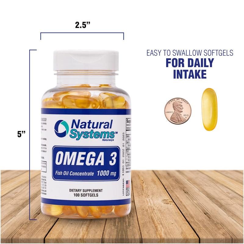 Omega 3 1000mg Fish Oil 100 Concentrated Softgels by Natural Systems - Omega 3 Supplements - Capsules for Daily Diet - EPA - DHA - Perfect for Heart, Eye, Brain and Joints Support* 100 Count (Pack of 1)