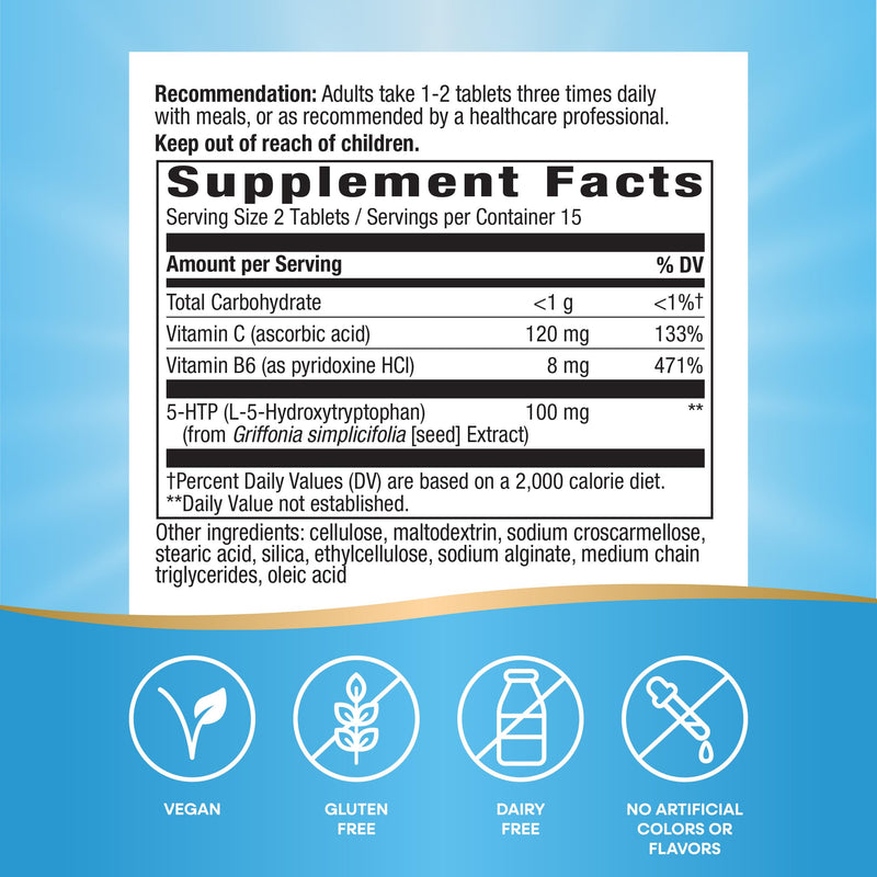 Nature's Way 5-HTP L-5-Hydroxytryptophan Vitamin B6 + Vitamin C + Griffonia Bean Extract 30 Count (Pack of 2)
