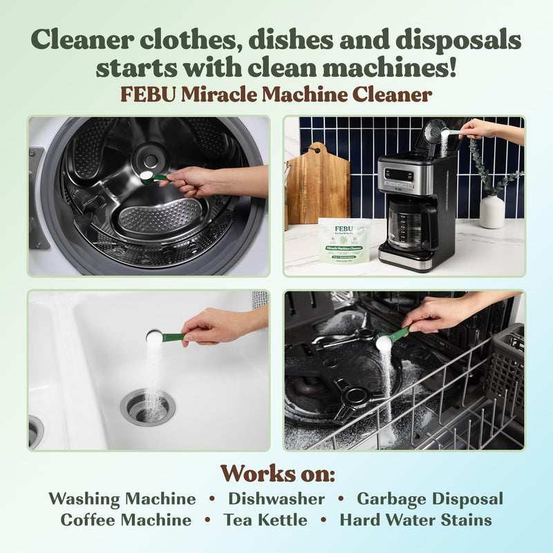 FEBU All-In-One Machine Cleaner, Pure Eucalyptus, 6oz | Natural Washing Machine & Dishwasher Cleaner and Deodorizer | Washer Cleaner for Rust & Grime | Plant-Based, Human Safe Ingredients, Made in USA - BeesActive Australia