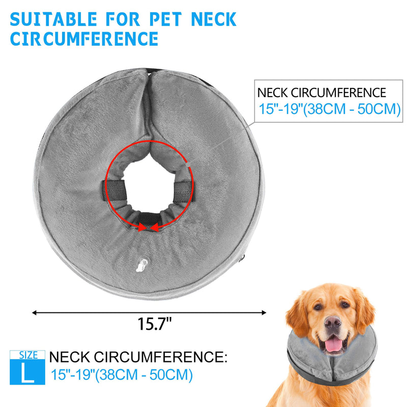 Inflatable dog collar, adjustable dog collar, leak protection, protective collar, dog collar, soft neck collar for dogs that does not block the view for recovery after operations or wounds, gray L [neck: 38 cm - 50 cm] L - BeesActive Australia