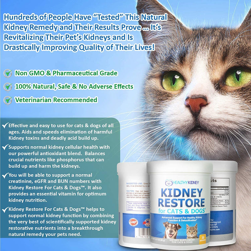 Kidney Restore Cats & Dogs Unflavored for Supporting Normal Kidney Function, Creatinine, Pet Renal Kidney Health Supplement Felines Canines 1 Pack - PawsPlanet Australia
