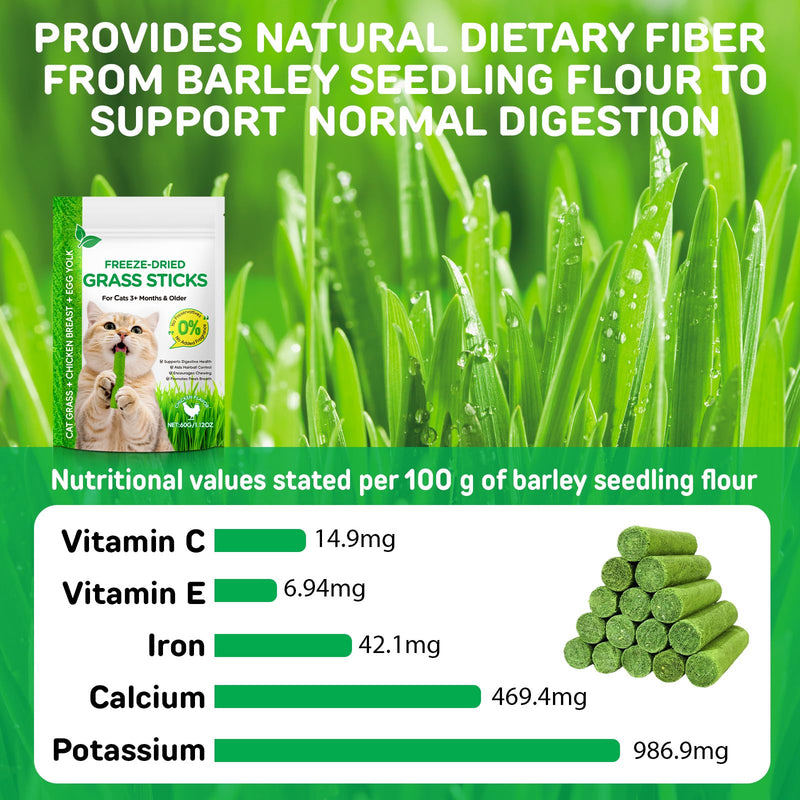 60g Cat Grass Sticks, Delicious Cat Grass Teething Stick Edible Cats Chew Toy Cat Treats Snack for Teeth Cleaning and Hairball Removal