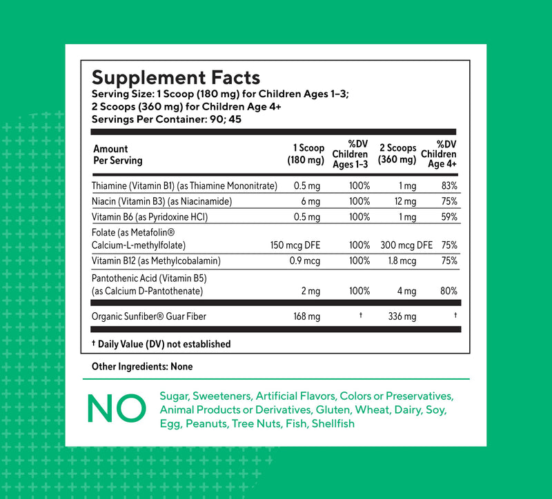 Tasteless B Complex for Kids + Toddlers- with Methylfolate and Methyl B12 | Unflavored Kids + Toddler B Complex Powder Supplement. Add to Beverages or Food. No Sweeteners, Flavors, or Preservatives.
