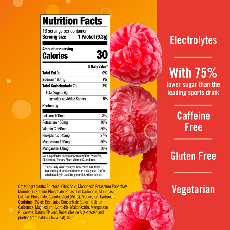 Emergen-C Hydration+ Sports Electrolyte Replacement Sports Drink Mix Powder with Vitamin C, Raspberry Splash Flavor, Back to School Essentials - 18-0.33 oz On The Go Packets (Pack of 36) 0.33 Ounce (Pack of 36)