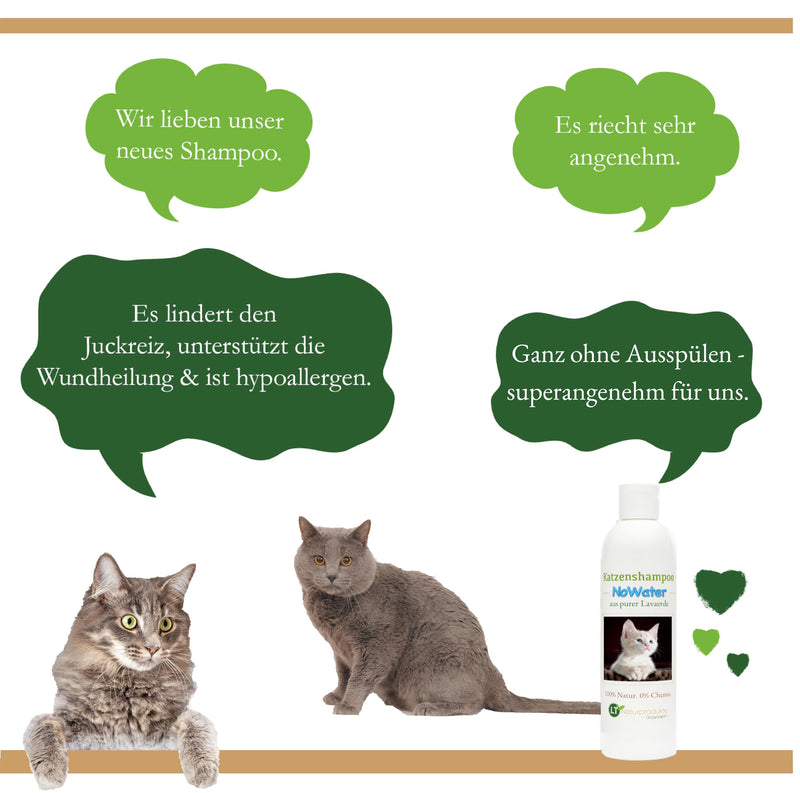 Cat shampoo NoWater | Organic | gentle care without rinsing, chemicals & soap | for water-shy and sensitive cats | with lava clay 250 ml - BeesActive Australia