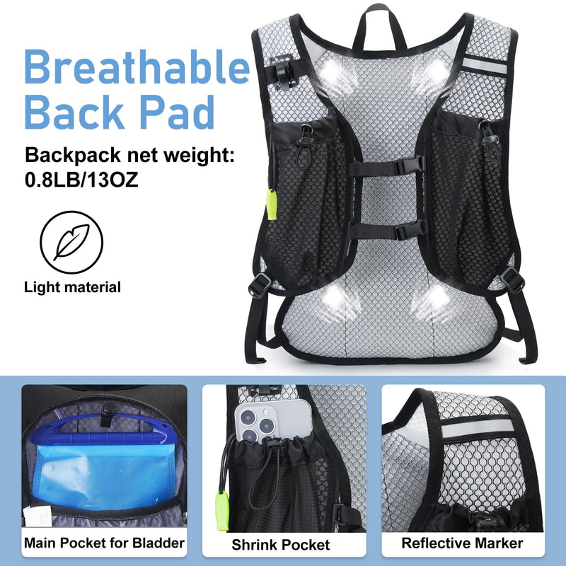 Lightweight Hydration Backpack, Running Backpack with 2L Water Bladder, Hydro Water Daypack for Cycling Hiking Rave for Men Women Black