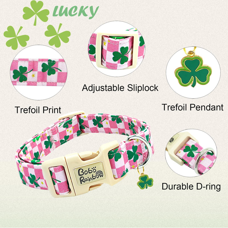 St Patrick's Day Dog Collar-Trefoil Dog Collar Spring Pet Collar Adjustable Cute Pet Collar Soft Pink Dog Collar Holiday Puppy Collar Geen Cotton Necklace Gift for Large Dogs Large (Pack of 1) TrefoilⅡ - BeesActive Australia