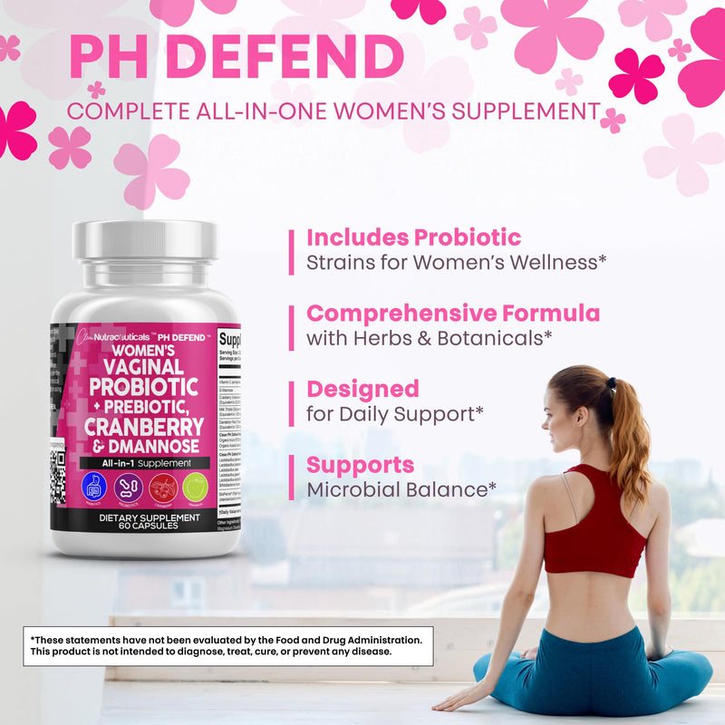 Clean Nutraceuticals Vaginal Probiotics for Women + Prebiotics 20 Billion Cranberry Pills w D-Mannose 500 mg for Urinary Tract Health pH Balance - for Vaginal Health Supplements Pills - 2Pack 2