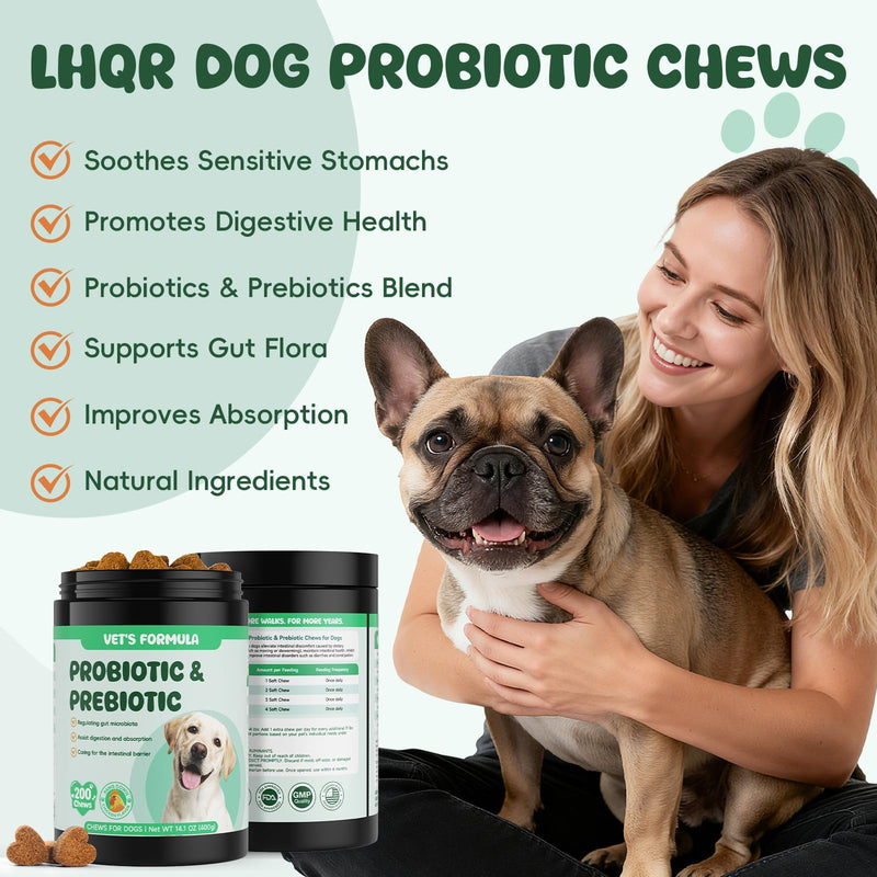 Probiotics for Dogs - Probiotic Chews for Dogs with Digestive Enzymes & Prebiotics, Gut Health & Bowel Support, Diarrhea Relief & Gas, Pumpkin for Sensitive Stomachs, 200 Count Chicken Flavor