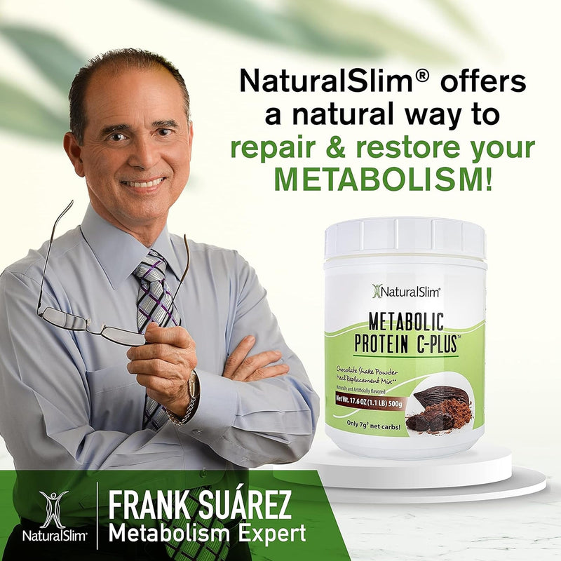 NaturalSlim Metabolic Protein C-Plus, Chocolate, 1.1 lb | Whey Protein Powder and Shake, Vitamin C, L-Glutamine and Digestive Enzymes, Support Metabolism, Energy and Gut Health Chocolate C Plus