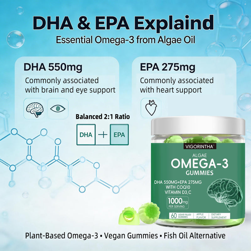 Vegan Omega-3 Algae Oil Supplement with DHA 300mg & EPA 150mg, Plant-Based Omega-3 with Vitamin D3 & K2, Fish-Free Algal Oil Softgels for Men & Women, 2 Pack, 120 Softgels, 60 Day Supply 60 Count (Pack of 2)