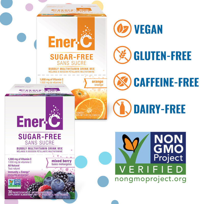 Ener-C Sugar Free Multivitamin Drink Mix - Orange & Berry, 60 Count | Vitamin Powder for Water, Electrolytes Powder No Sugar, Hydration Boost Packets, Zero Sugar, Vitamin C & B12 Orange & Mixed Berry