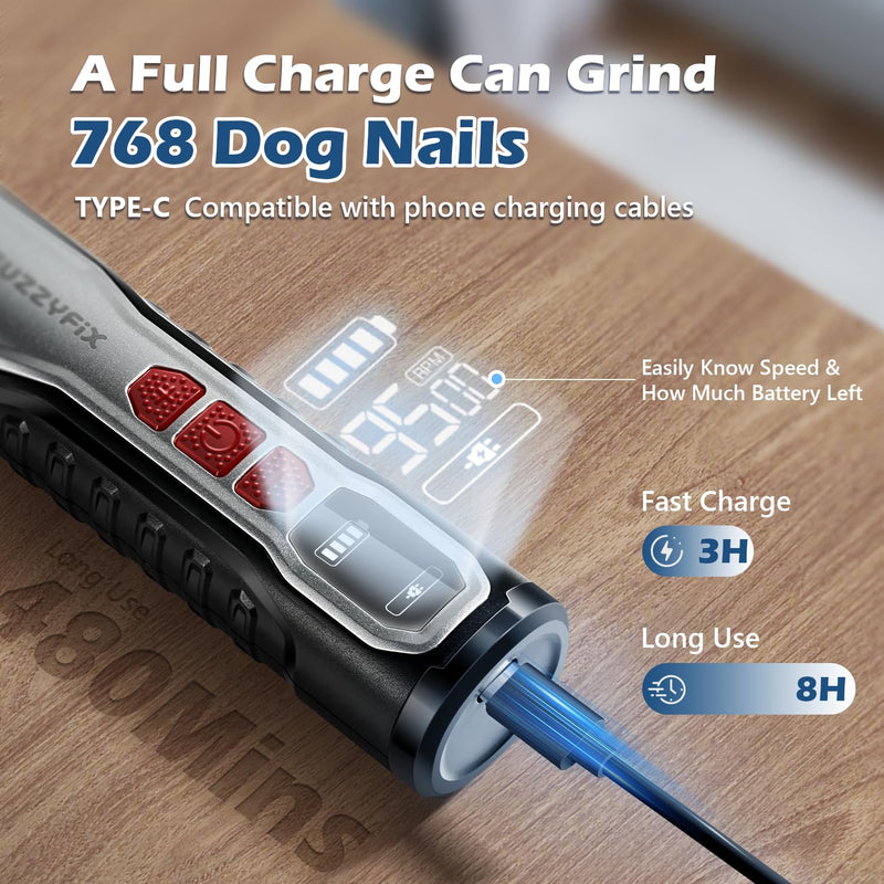 Dog Nail Grinder, Quiet Dog Nail Clippers with LED Light for Large Dogs, USB Rechargeable Electric Dog Nail Trimmer 5-Speed Paws Grooming & Smoothing for Large Medium Small Dogs Cats Pet - BeesActive Australia