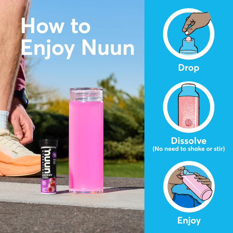 Nuun Energy Caffeine + B Vitamins Mixed Flavors, GF & Vegan, 4 Pack | 40 Servings with Caffeine from Green Tea Extract, Magnesium & 4 Other Electrolytes, Gluten Free, Vegan