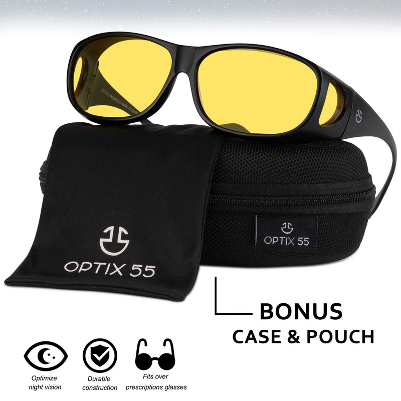 Optix 55 Fit Over HD Day/Night Driving Glasses Wraparound Sunglasses for Men, Women - Anti Glare Polarized Wraparounds Night Vision Black - BeesActive Australia