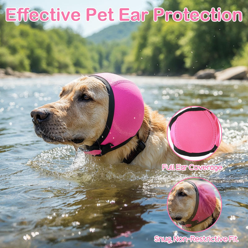 Dog Ear Muffs Noise Protection, Swimming Waterproof Dog Ear Caps, Rose DogEar Covers for Bath, Pet Ears Muffs for Noise Bath, for Ears Protection(L) L