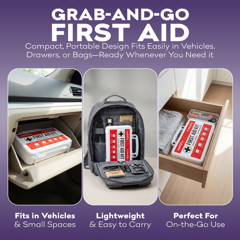 OSHA Compliant First Aid Kit - 10 Person, Type III, ANSI Class A, 111 Pieces Emergency Kit for Business, Office, Home, Workplace, Truck, Car & Construction Site - Latex Free, Wall Mountable | ProHeal 10 Person Kit