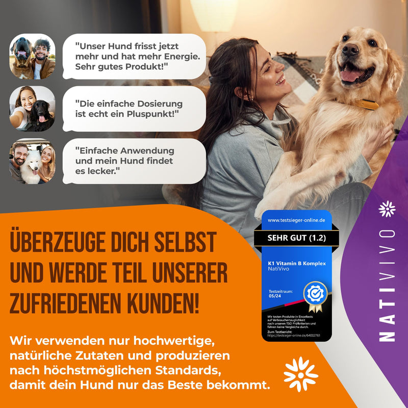 NatiVivo® Premium Dog K1 Vitamin B Complex high dosage including B12 and folic acid. Strong nerves through everyday life! Tablets Made in Germany! Dog - BeesActive Australia