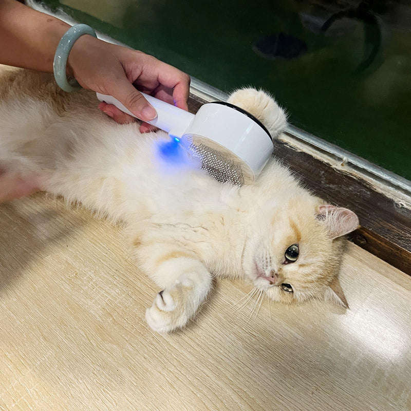 Donut 2-Gear Pet Steam Slicker Brush With UV, 4-in-1 Detangler Spray Dematting Brush For Shedding, Hair Remover With Release Button. For Indoor Long Or Short Hair Dogs, Cats, Rabbits. (White) Pink - BeesActive Australia