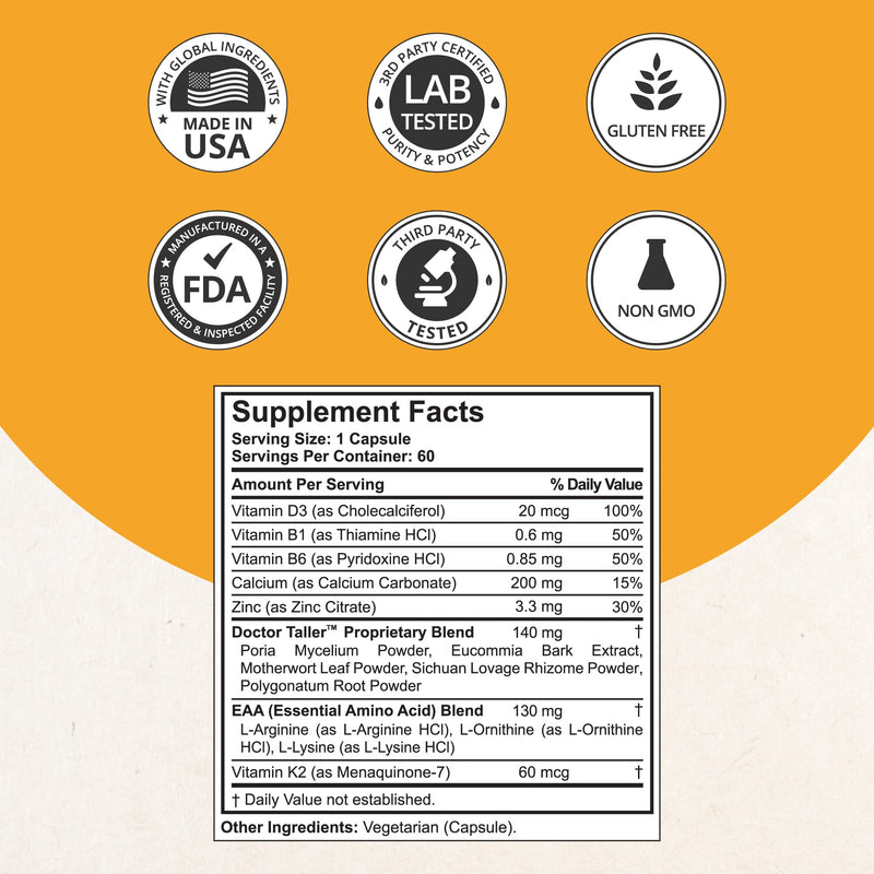 NuBest Doctor Taller - Bone Strength Supports, Enhance Immune System - Keto with Calcium, Vitamin D3, Vitamin K2, Amino Acids & Herbs for Children (8+) - 60 Vegan Capsules | 1 Month Supply Authentic 60 Count (Pack of 1)
