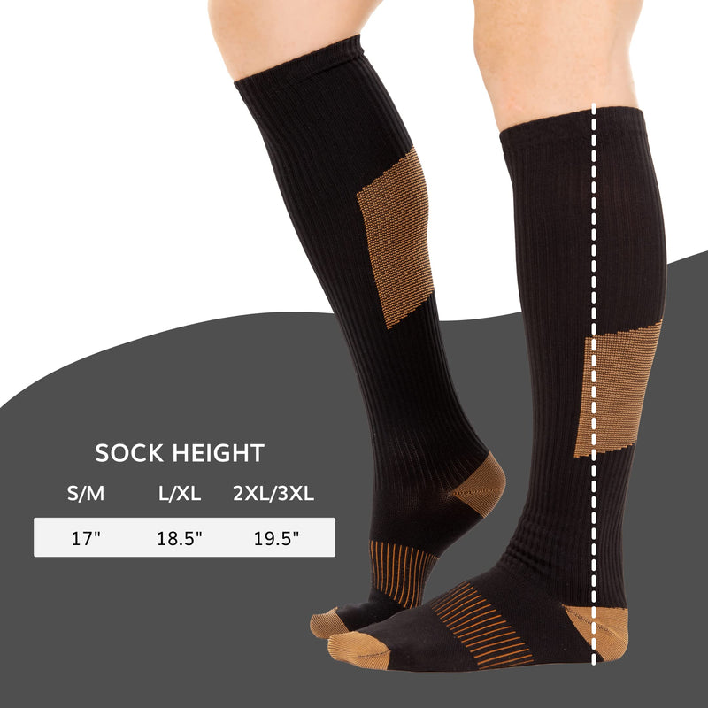 BraceAbility Compression Socks - Copper Anti-Embolism Medical Stockings for Swelling, Varicose Veins, Pregnancy Circulation, Travel, Flights, Running Shin Splints, Diabetic Adults (Pair) 2XL/3XL - BeesActive Australia