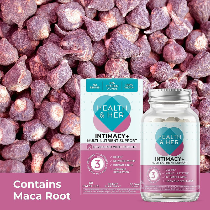 Health & Her Intimacy+ Desire Supplement for Women, Vegan, 30 Day Supply | Daily supplement with Maca Root, Tribulus Terrestris, Sea Buckthorn, L-Arginine & B vitamins; Gluten-free; 60 Tablets