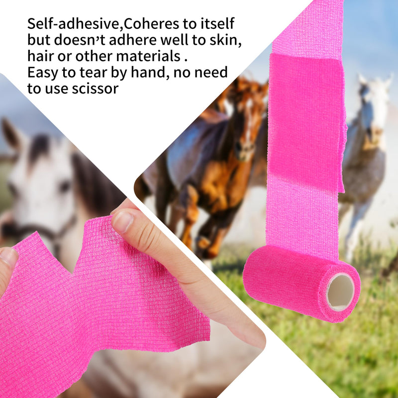Vet Wrap - Self Adhesive Bandage Wrap Cohesive 4 Inch 5 Yards,Self Adherent Athletic Bandages for Horse Dogs Cat Pet Animals Hot Pink 6 Rolls - BeesActive Australia