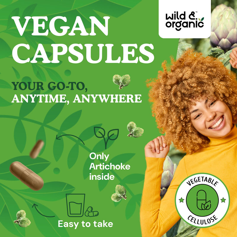 Wild & Organic Artichoke Extract Capsules 500 mg - Liver & Digestive Support - Artichoke Supplement - Cynara Scolymus Leaf Powder - Vegan, No Fillers, Non-GMO - 120 Count