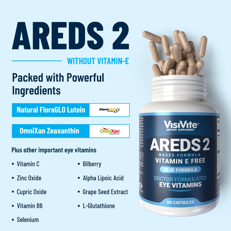 VisiVite AREDS 2 Eye Vitamins for Seniors Without Vitamin E, 60 Capsules | Doctor Formulated Lutein and Zeaxanthin Supplements for Adults with Vitamin C, B6, Zinc, Copper, Made in USA