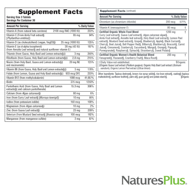 NaturesPlus Source of Life Garden Women’s Multivitamin - 90 Tablets - Supports Energy & Healthy Immune System - USDA Certified Organic, Non-GMO, Vegan, Gluten Free - 30 Servings 90 Count (Pack of 1)