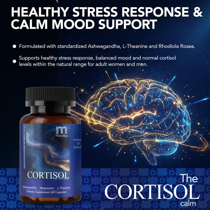Cortisol Supplement for Women & Men – 17-in-1 Cortisol Manager with Ashwagandha, L-Theanine & Magnesium – Supports Stress Relief, Sleep & Adrenal Health – 60 Vegetarian Capsules