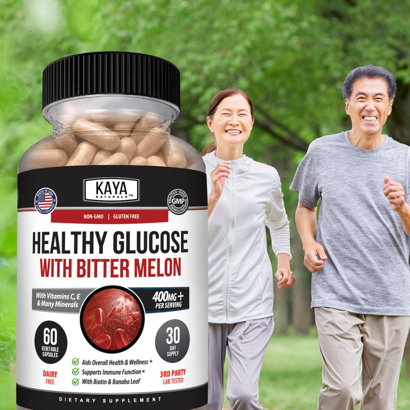 Kaya Naturals Healthy Gluco with Bittermelon Supplement | Support Healthy Levels and Function, 20 Herbs Vitamins and Minerals, Alpha Lipoic Acide, Cinnamon, Vitamin C & E, Non-GMO (60 Count)