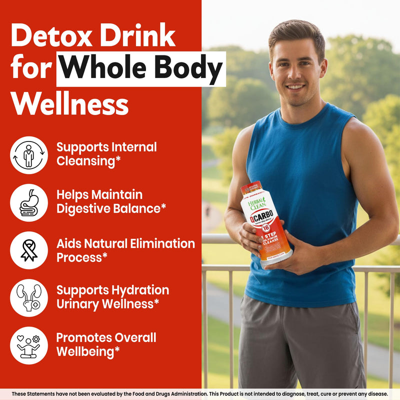 Herbal Clean Qcarbo16 Same-Day Detox Cleanse Drink (16 fl oz) - Strawberry Mango Flavor Full Body Cleanse* Detox Drink for Moderate Toxin Level*, Vitamin B2 and Vitamin B12 for Men & Women