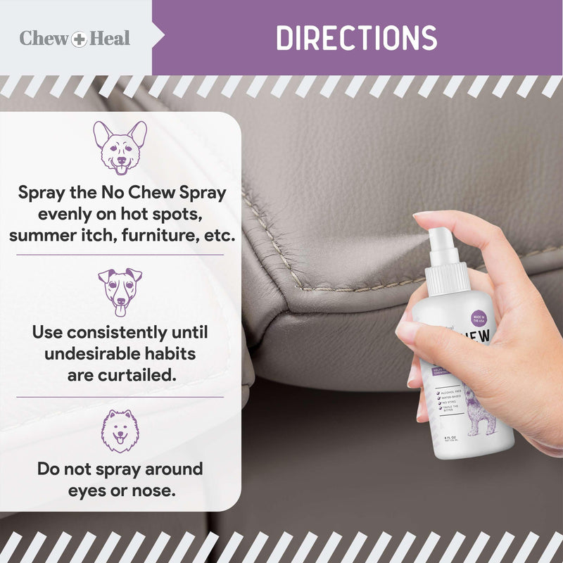 No Chew Spray for Dogs, 8 oz - No Sting, Alcohol Free Bitter Dog and Cat Deterrent - Anti Chew Spray for Furniture, Hot Spots, and More 1 Pack